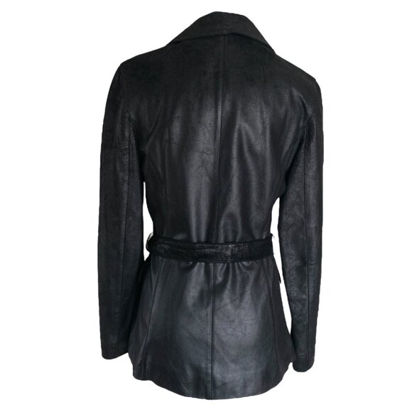 Burberry Leather Belted Jacket Black Leather BURBERRY London Coat Size S - 38 - Picture 14 of 16